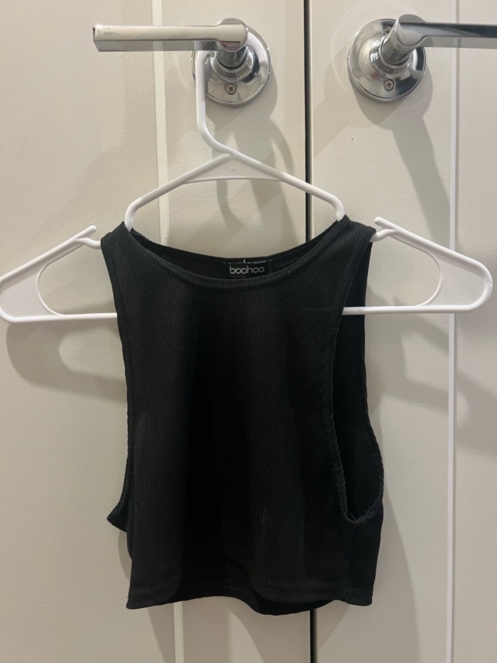Boohoo Black Ribbed High Neck Cropped Tank